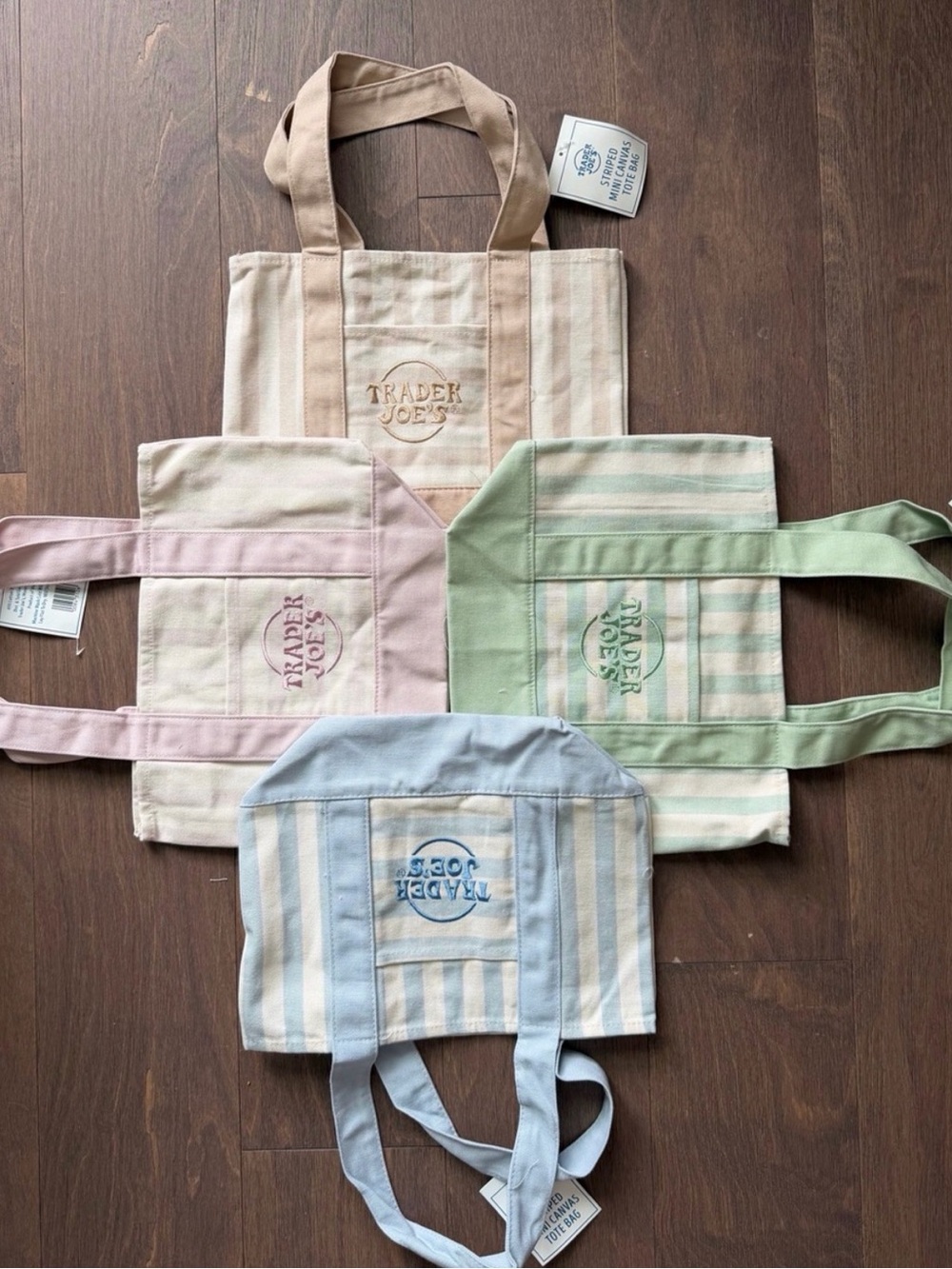 Trader Joe's Blue & Cream Striped Mini Canvas Tote NWT - Picture 4 of 4